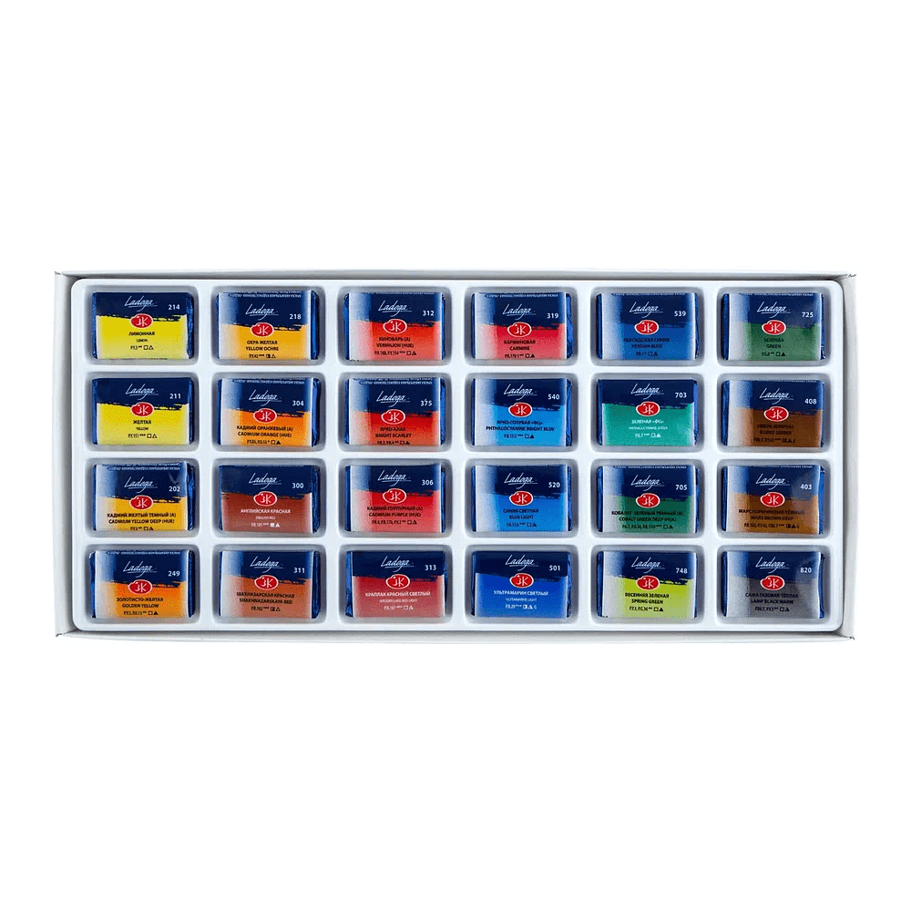 Краски акварельные "Ладога", набор 24 цветов, кюветы - 4