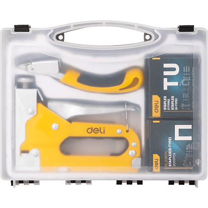 Набор механический степлер и скоборасшиватель Deli YS EDL238105, 3-в-1+ комплект скоб, кейс - 14
