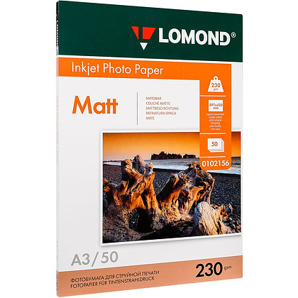 Фотобумага матовая для струйной фотопечати "Lomond", А3, 50 листов, 230 г/м2