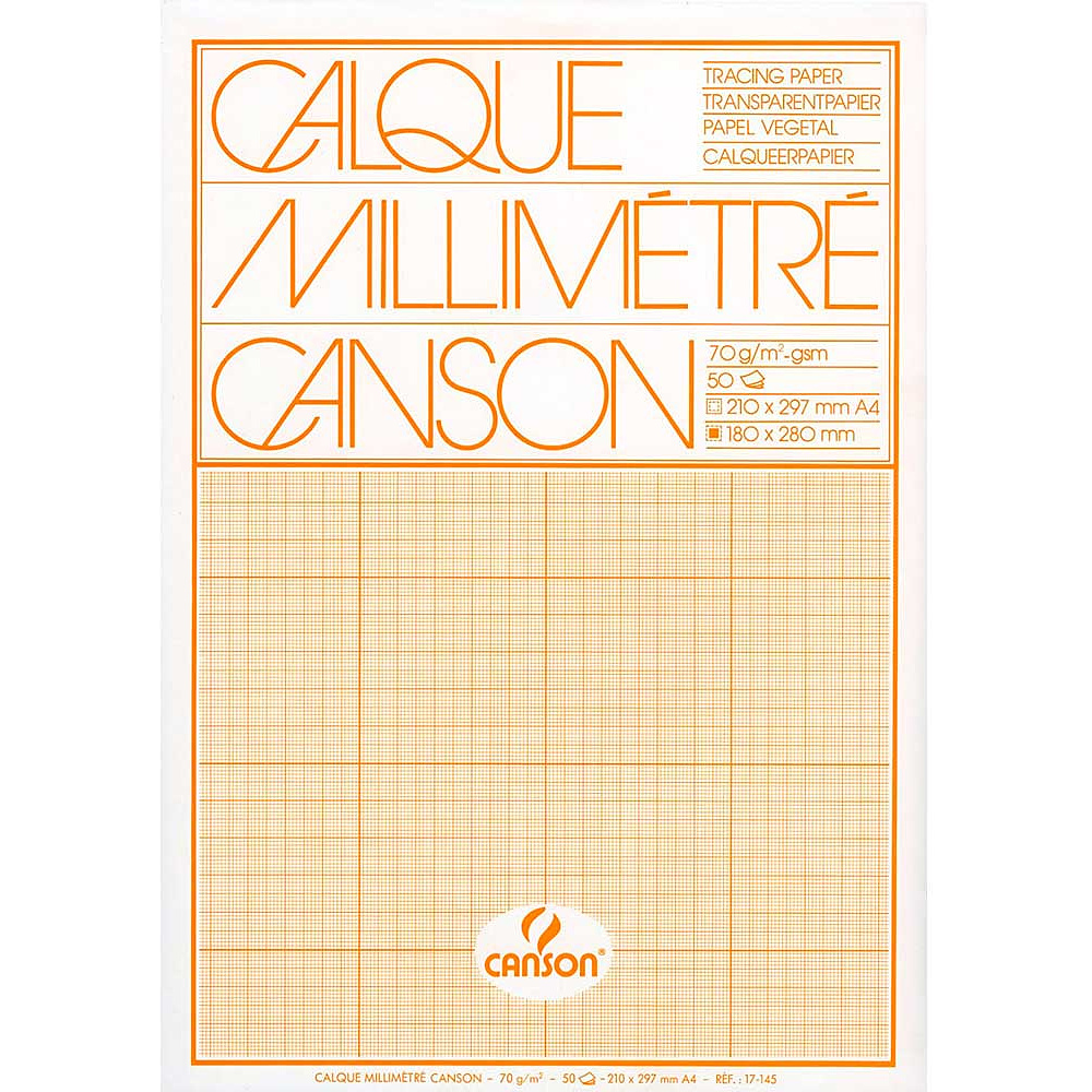 Блок-склейка кальки миллиметровой "Canson", 29.7x42 см, 50 листов, 70 г/м2