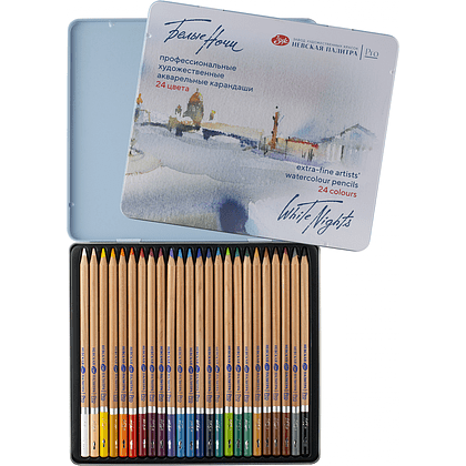 Карандаш акварельный "Белые ночи", набор 24 цветов, жестяной пенал