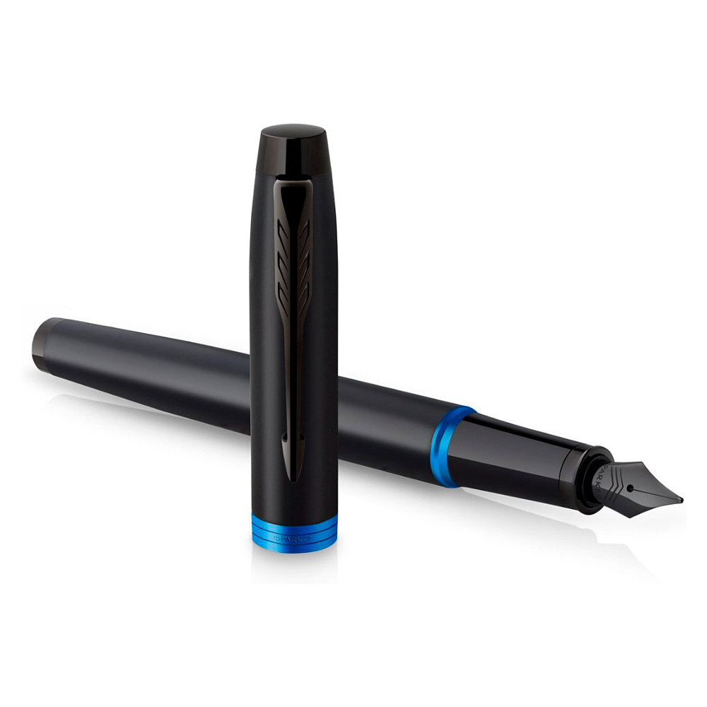 Ручка перьевая Parker "IM Vibrant Rings F315 Marine Blue PVD", F, черный, синий, патрон синий - 3