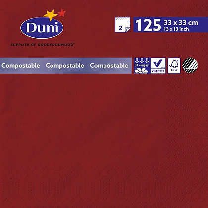Салфетки бумажные "Duni", 125 шт, 33x33 см, бордовый
