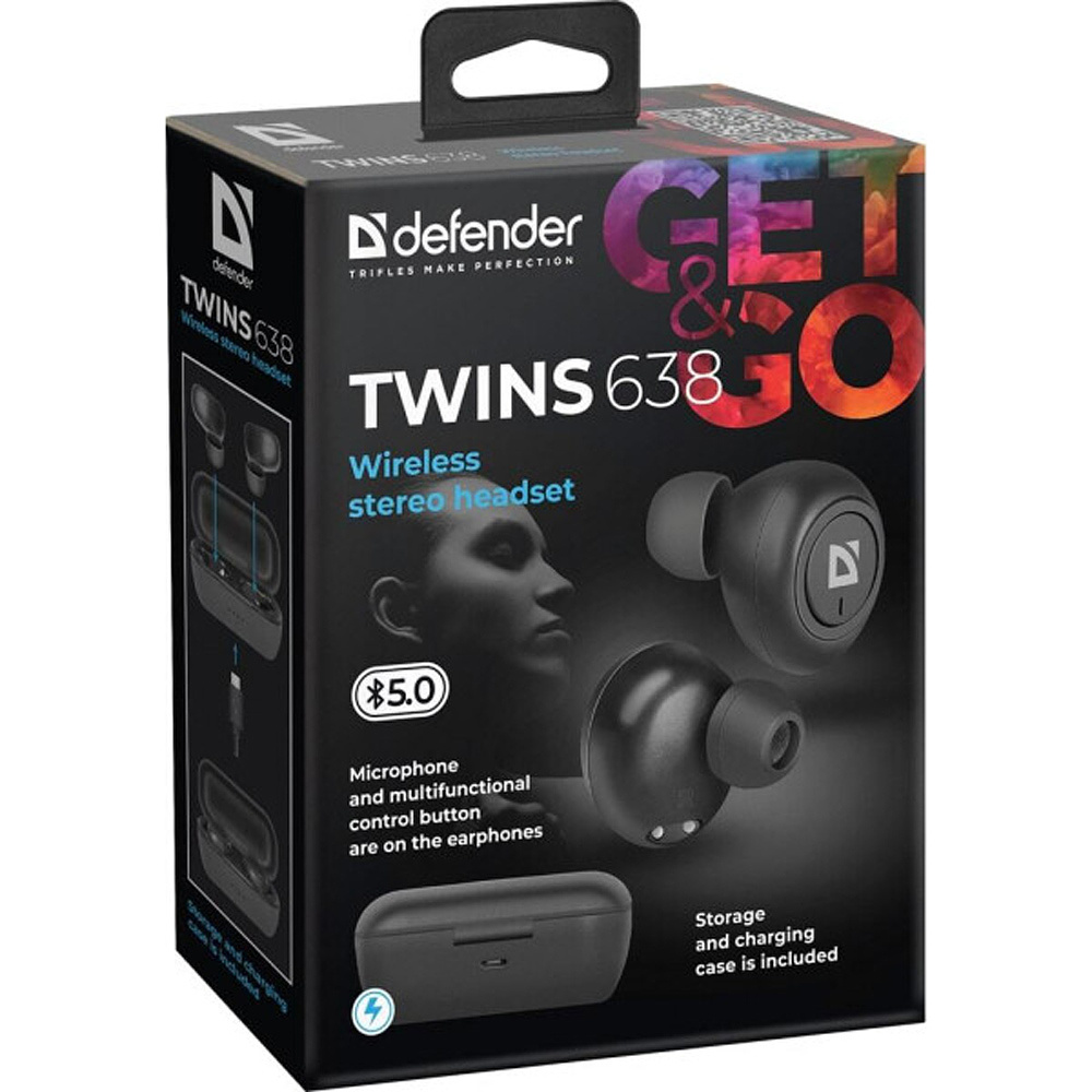 Наушники беспроводные Defender "Twins 638", Bluetooth, черный - 5