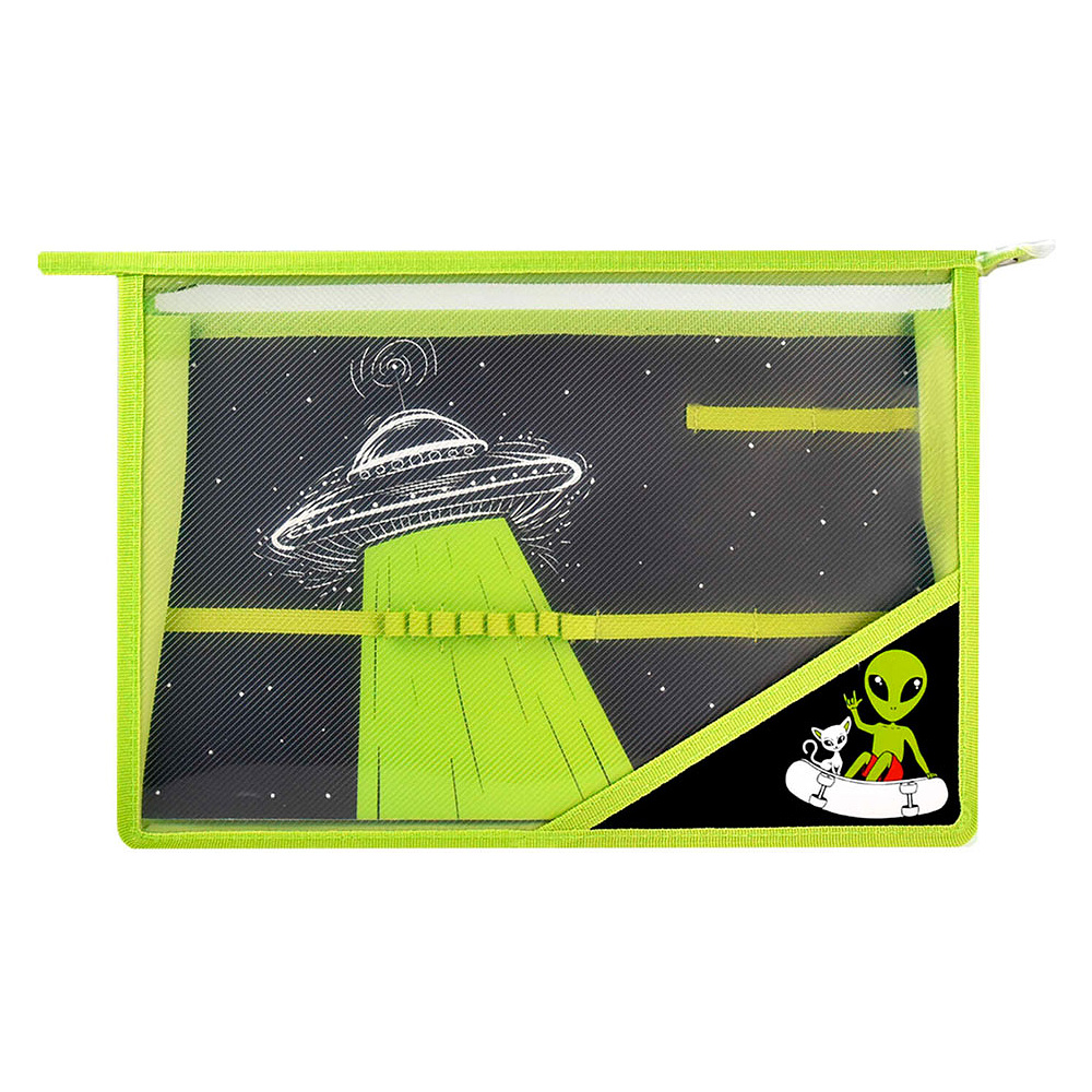 Папка для труда "НЛО", А4, на молнии, зеленый, черный - 2