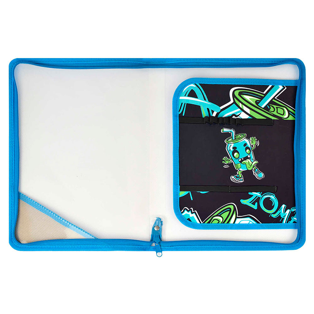 Папка для труда "Зомбо банка", А4, на молнии, голубой, черный - 4