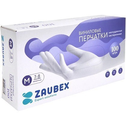 Перчатки виниловые Zaubex, одноразовые, р-р M, 100 шт/уп, прозрачный - 3