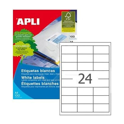 Самоклеящиеся этикетки универсальные "Apli", 64.4x33.8 мм, 100 листов, 24 шт, белый
