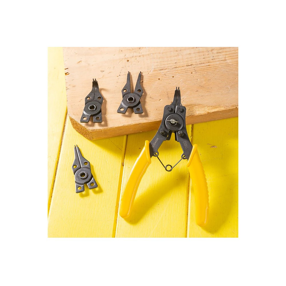 Съемники стопорных колец Deli YS EDL104506, 150 мм, 4-в-1, 4 насадки, желтый, черный - 4