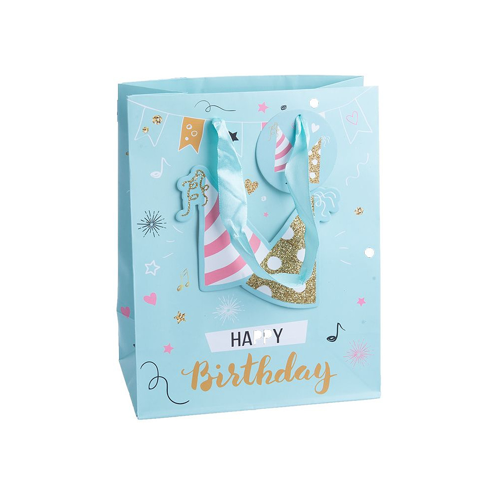 Пакет бумажный подарочный "С днем рождения", 17.8x22.9x9.8 см, ассорти