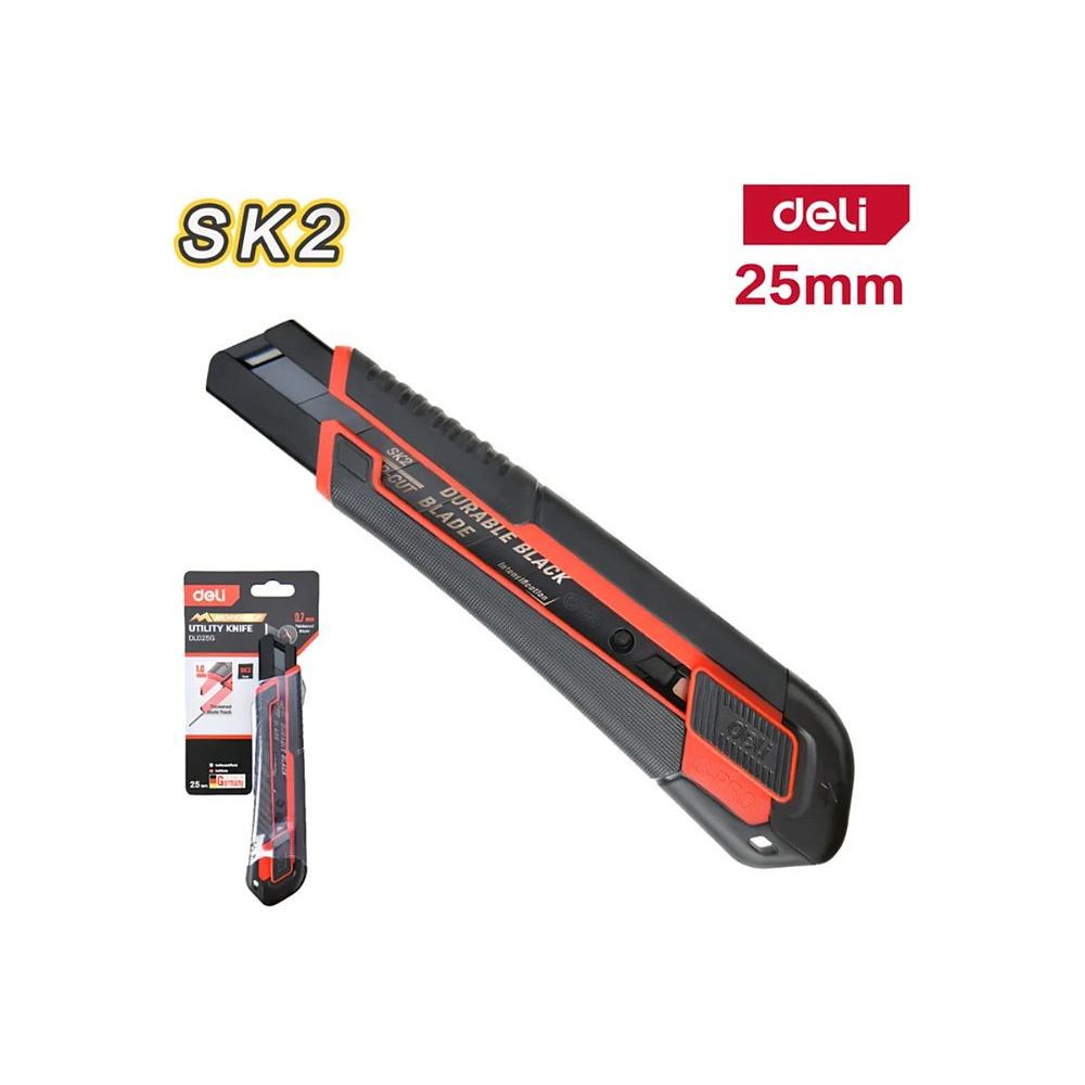 Нож строительный Deli RS EDL025G, 25 мм, универсальный, черный, красный - 2