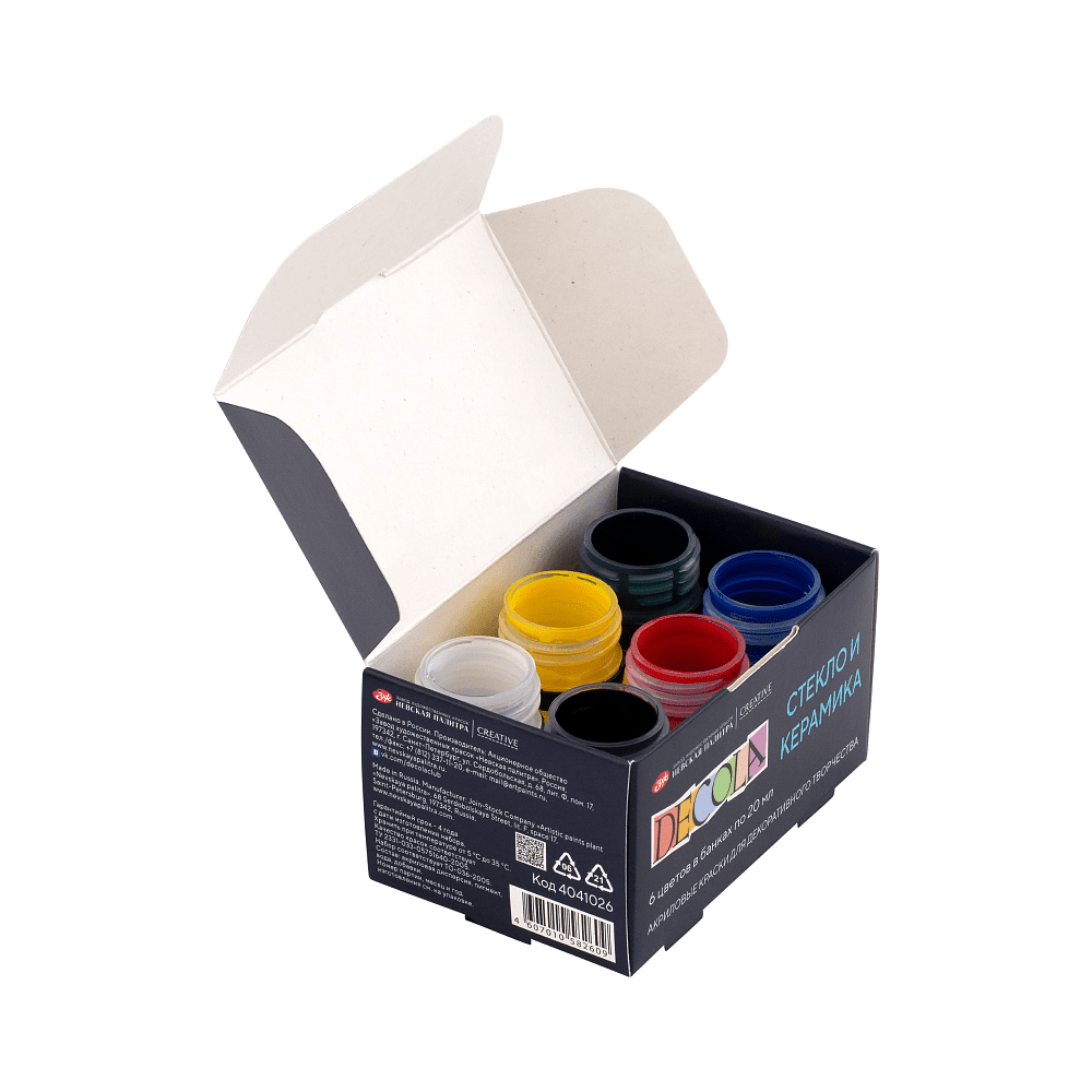 Краска акриловая по стеклу и керамике "Декола", набор 6 цветов, 20 мл, банки - 5