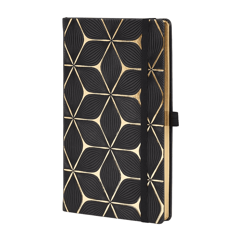 Блокнот "Flower gold", А5, 96 листов, линейка, на резинке, черный, золотой