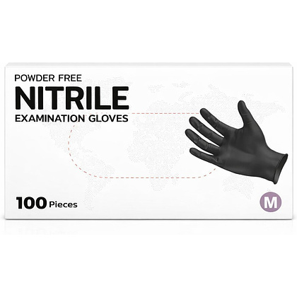 Перчатки нитриловые неопудренные одноразовые, р-р M, 100 шт/упак, черный