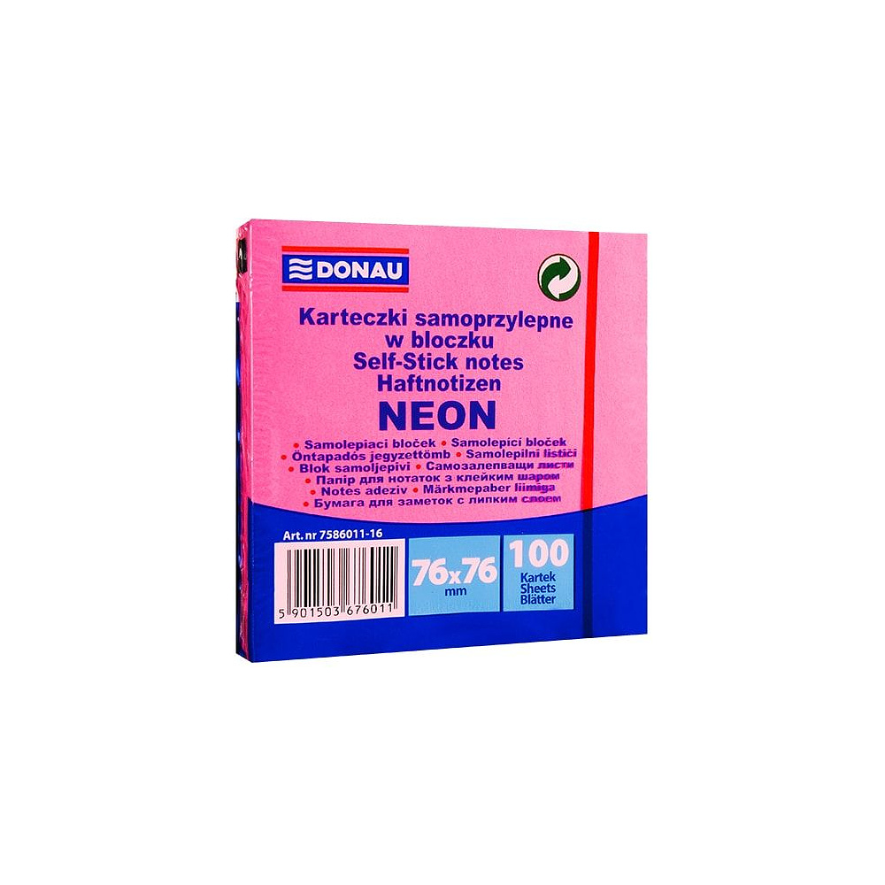 Бумага для заметок "Donau", 76x76 мм, 100 листов, розовый неон