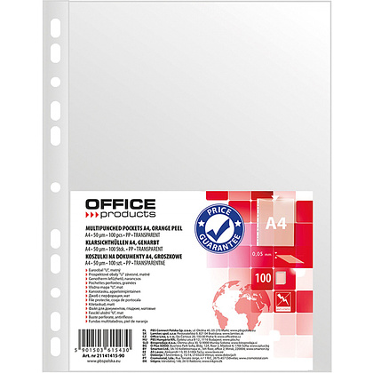 Файл (папка-карман) "Office products", A4, 100 шт, 50 мкм, прозрачный