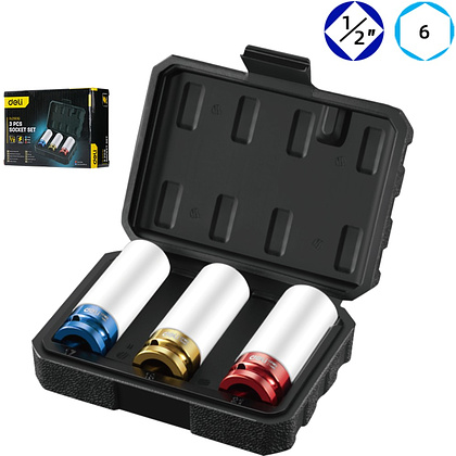 Набор головок торцевых ударных Deli YS EDL2003Q, 17/19/21 мм, 1/2", 3шт, кейс, ассорти - 2