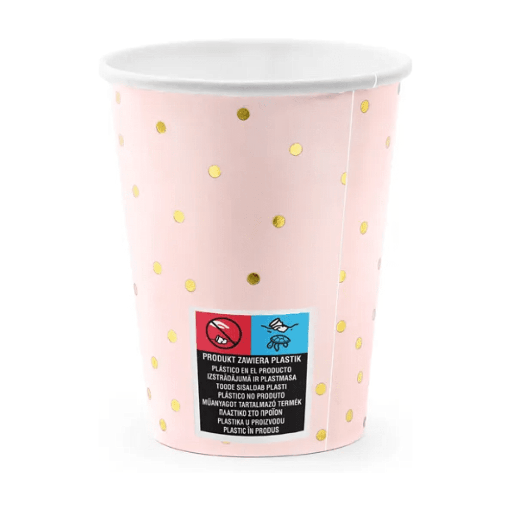 Стакан бумажный "Горошек", 6 шт, 260 мл, светло-розовый - 2