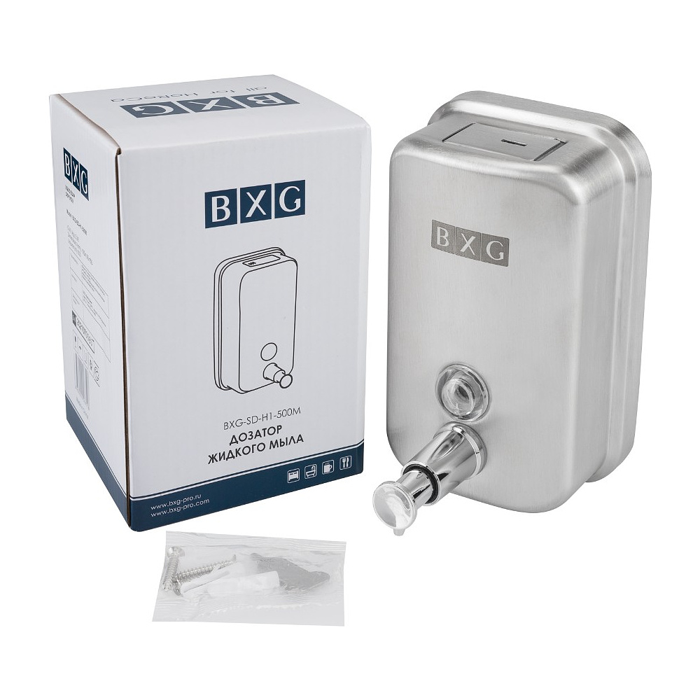 Диспенсер для жидкого мыла BXG "SD Н1-500М", 0.5 л, ручной, металл, серебристый, матовый - 6