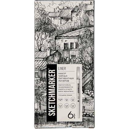 Набор ручек капиллярных "Sketchmarker", 6 штук (0.05, 0.1, 0.2, 0.3, 0.4, 0.5 мм), лайнер, черный 