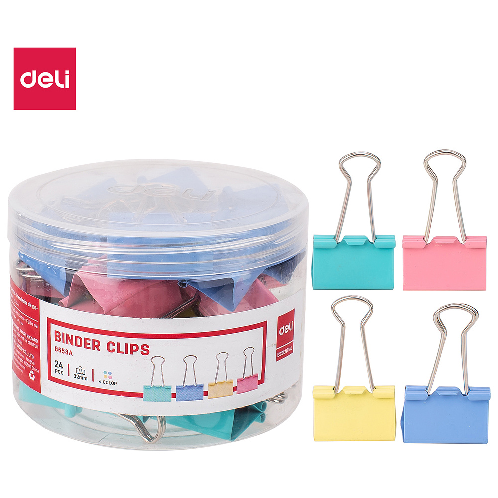 Зажим для бумаг "Deli", 32 мм, 24 штук, ассорти