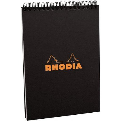 Блокнот "Rhodia" на пружине, A5, 80 листов, клетка, черный