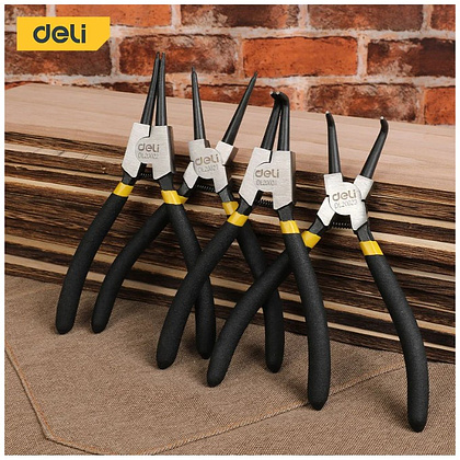 Съемники стопорных колец Deli YS EDL20521-4, 180 мм., набор 4 шт., желтый, черный - 3