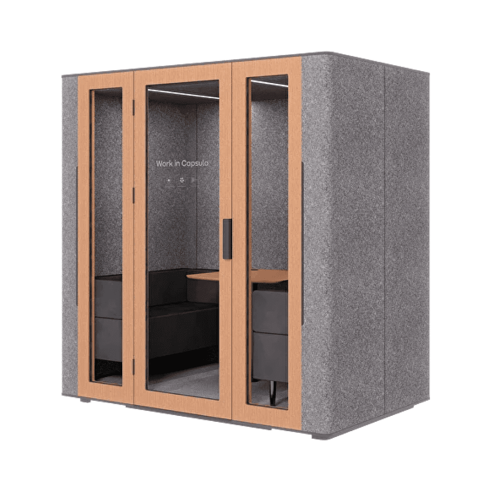 Акустическая кабина четырехместная Capsula QUADRO, глухая стенка, светлый войлок