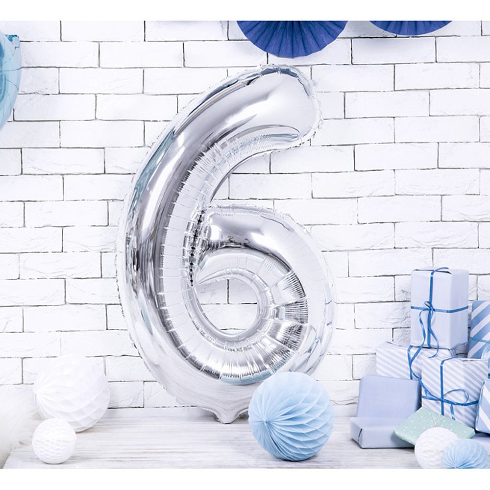 Шар фольгированный цифра "6", серебристый - 2