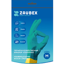 Перчатки латексные хозяйственные Zaubex БИКОЛОР, усиленные, р-р M, зеленый, желтый