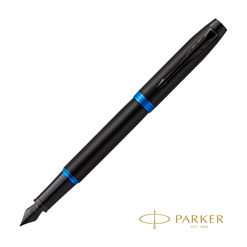 Ручка перьевая Parker "IM Vibrant Rings F315 Marine Blue PVD", F, черный, синий, патрон синий