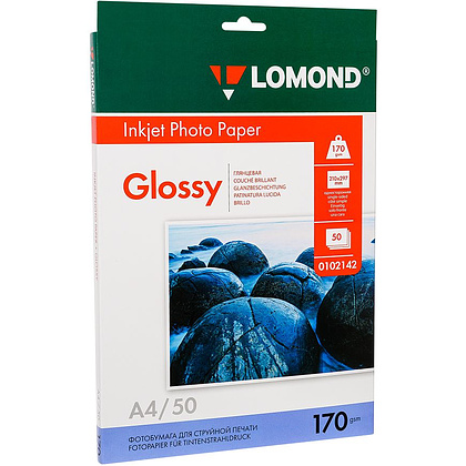 Фотобумага глянцевая для струйной фотопечати "Lomond", А4, 50 листов, 170 г/м2