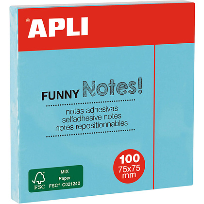 Бумага для заметок на клейкой основе "Funny notes", 75x75 мм, 100 листов, синий пастель