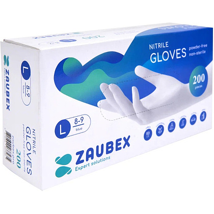 Перчатки нитриловые неопудренные Zaubex, одноразовые, р-р L, 200 шт/уп, голубой - 2