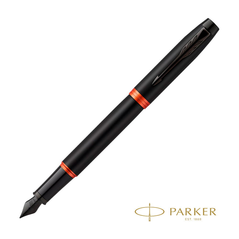 Ручка перьевая Parker "IM Vibrant Rings F315 Flame Orange PVD", F, черный, оранжевый, патрон синий