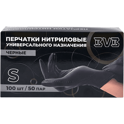 Перчатки нитриловые неопудренные одноразовые BVB, р-р S, 100 шт./уп., черный - 2
