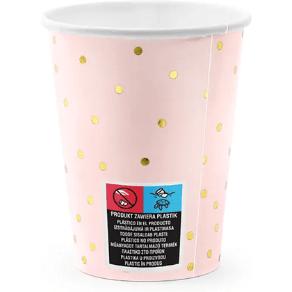 Стакан бумажный "Горошек", 6 шт, 260 мл, светло-розовый - 2