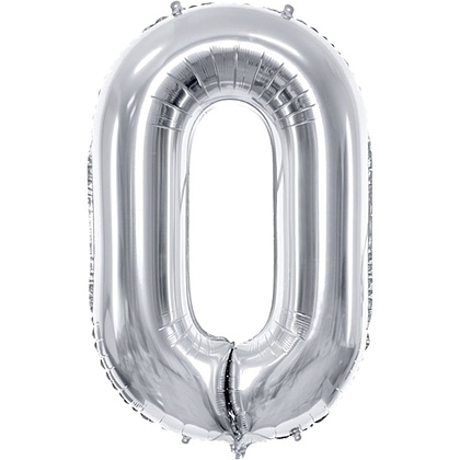 Шар фольгированный цифра "0", серебристый