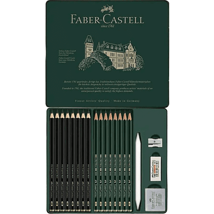 Карандаш чернографитный "Castell 9000", 20 штук,  в металлическом футляре - 2