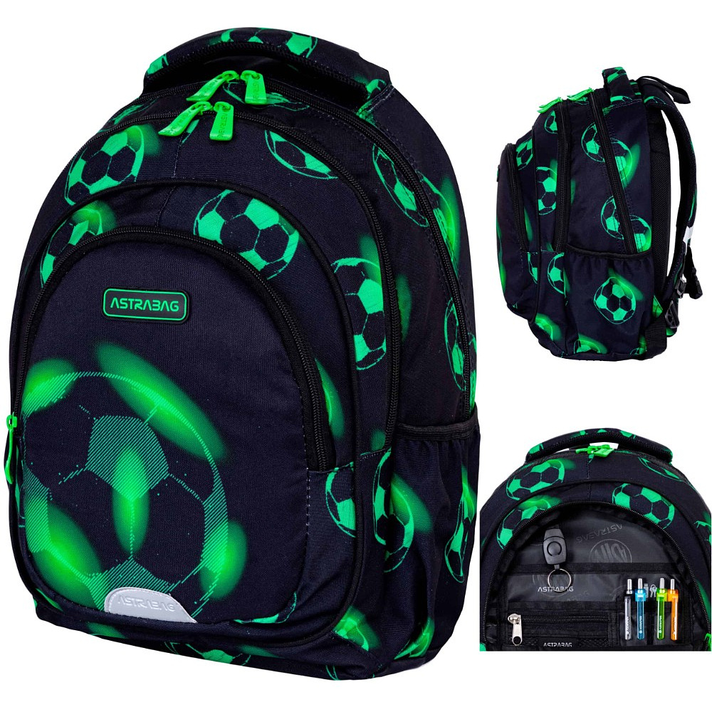 Рюкзак школьный "Neo Football", полиэстер, черный, зеленый