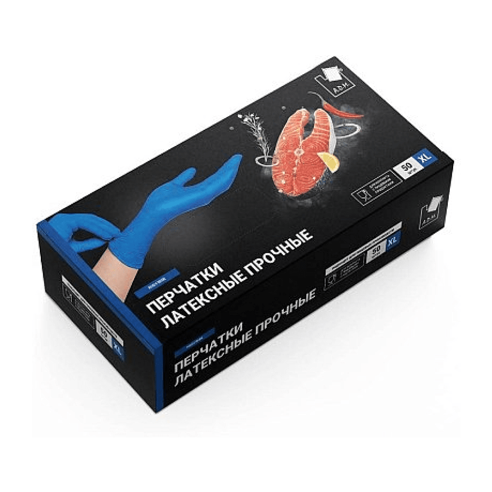 Перчатки латексные одноразовые A.D.M. High Risk, прочные, р-р XL, 50 шт, синий