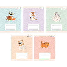 Тетрадь "Котики (Универсальная плашка)", А5, 12 листов, линейка, скоба сбоку, ассорти