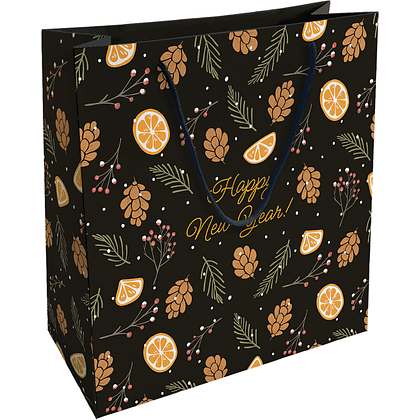 Пакет бумажный подарочный "Шишки", 32х32х12 см, черный