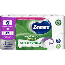 Бумага туалетная Zemma Natural Comfort Smart, 6 рулонов, 3 слоя, белый