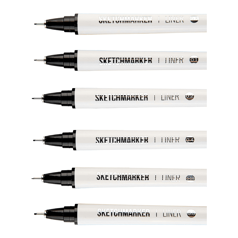 Набор ручек капиллярных "Sketchmarker", 6 штук (0.05, 0.1, 0.2, 0.3, 0.4, 0.5 мм), лайнер, черный  - 2
