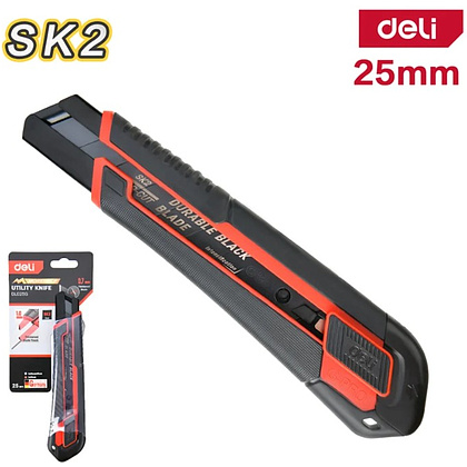 Нож строительный Deli RS EDL025G, 25 мм, универсальный, черный, красный - 2