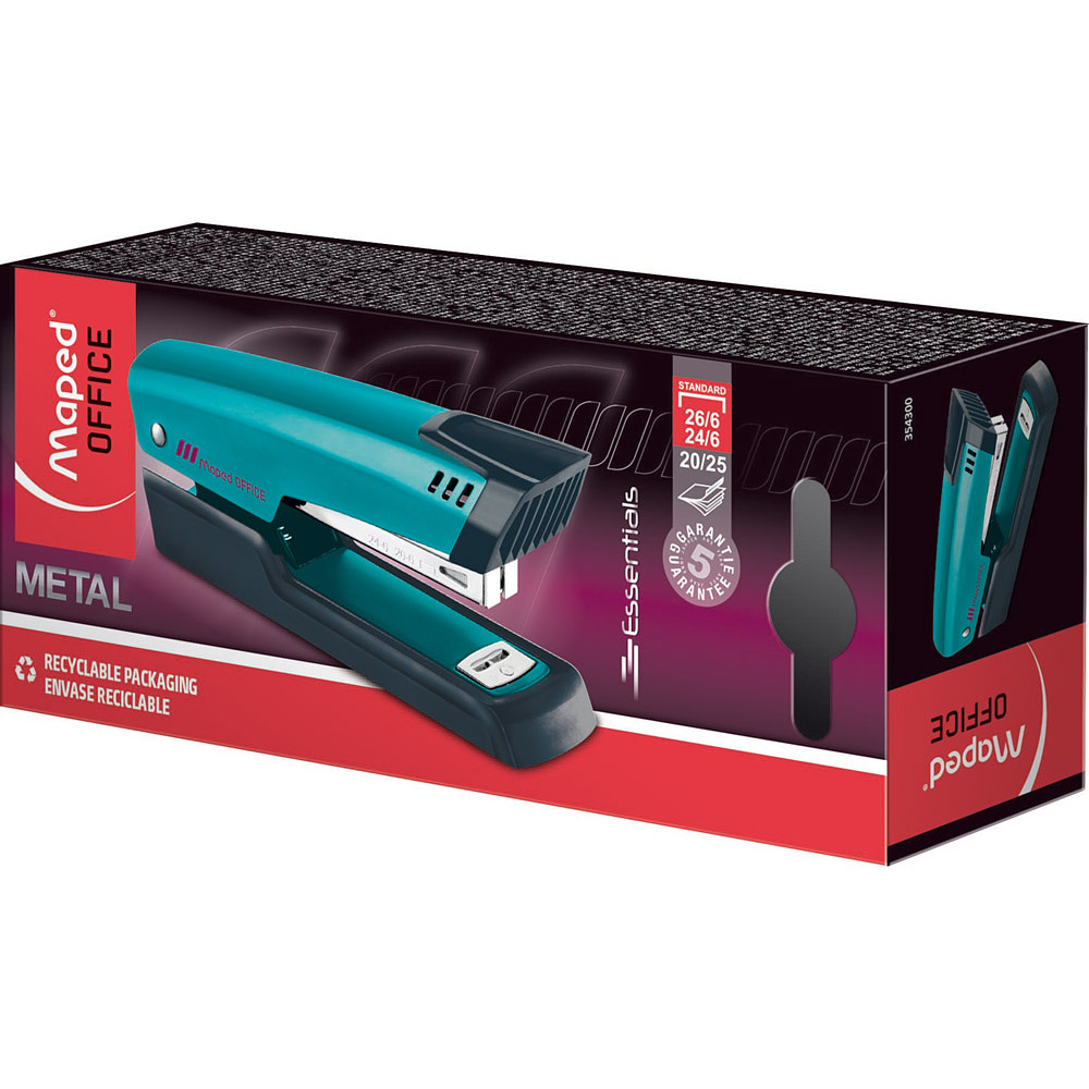 Скобосшиватель Maped "Essentials Metal", 20-25 листов, бирюзовый - 3