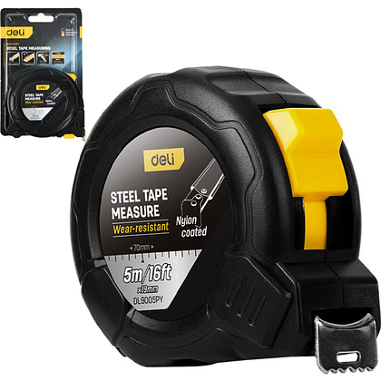 Рулетка Deli YS EDL9005PY, 5 м х 19 мм, нейлоновое покрытие, черный - 2