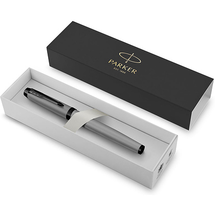 Ручка перьевая Parker "IM Achromatic F317", F, серый, черный, патрон синий - 4