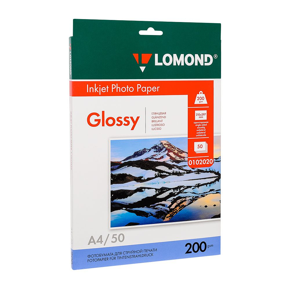 Фотобумага глянцевая для струйной фотопечати "Lomond", А4, 50 листов, 200 г/м2